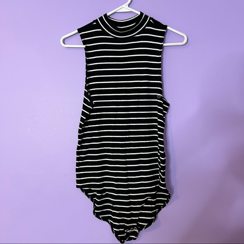 American Eagle Cotton Stretch Collection Striped Turtleneck Bodysuit